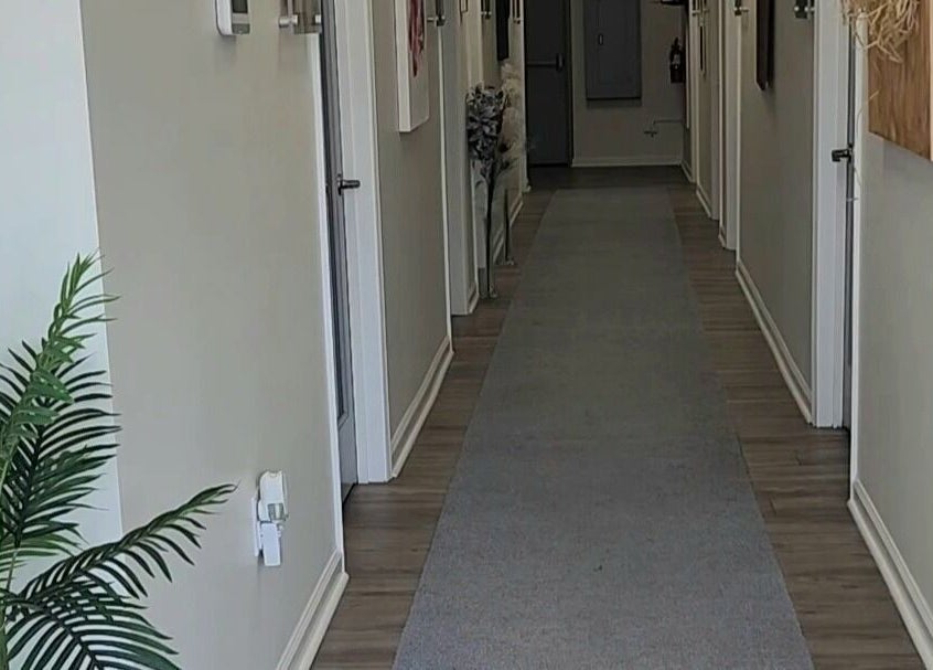 Bright hallway at Studio 1000 | Scalp & Strand Wellness Studio, Columbia, South Carolina, US, with decor plants.