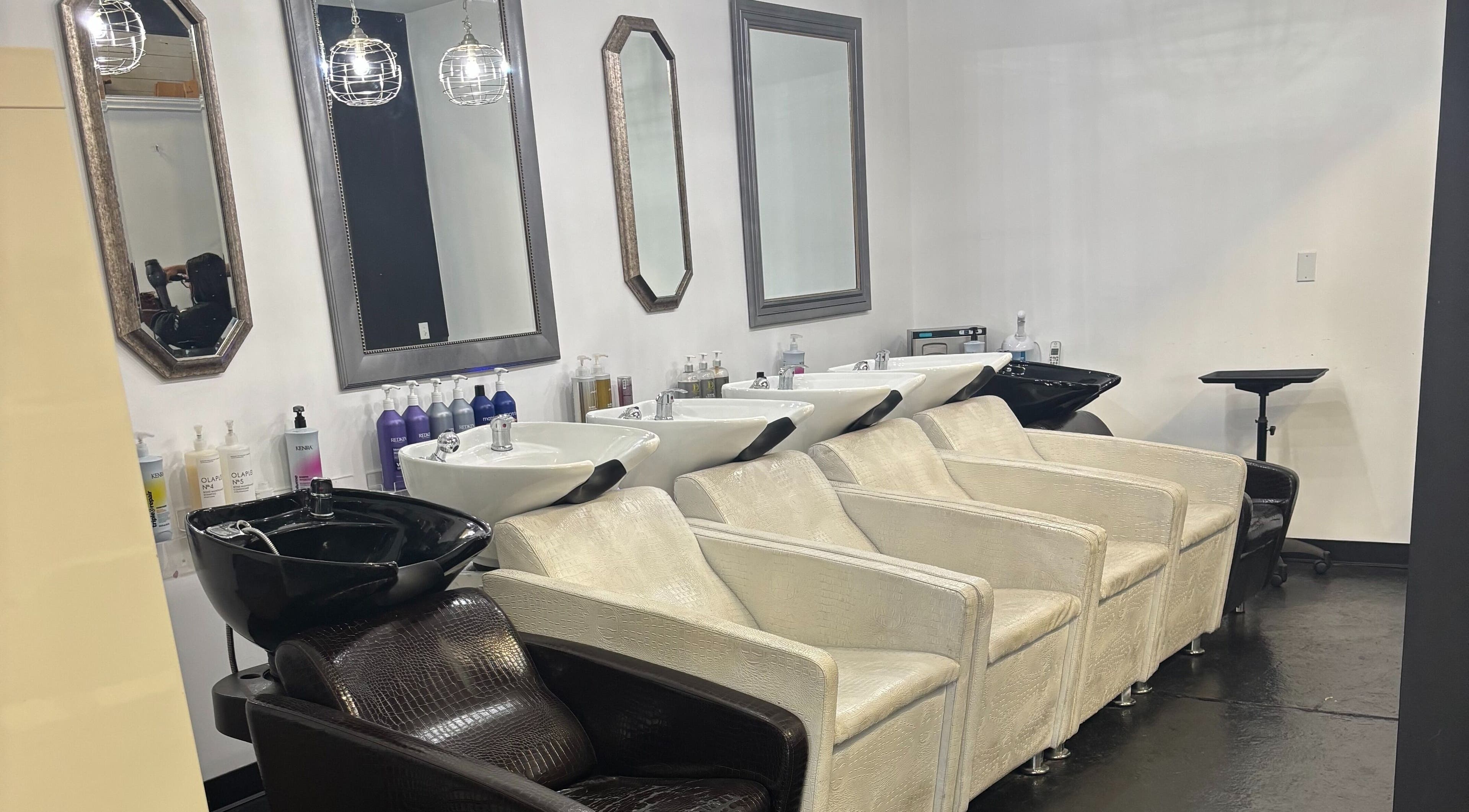 Wash stations at ASHIYA'S in Jersey City, New Jersey, US, offering luxurious salon experiences.