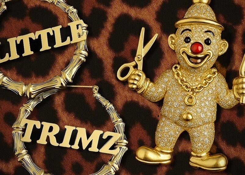 Golden clown, earrings at Little Trimz, London, England, GB for unique beauty and style.