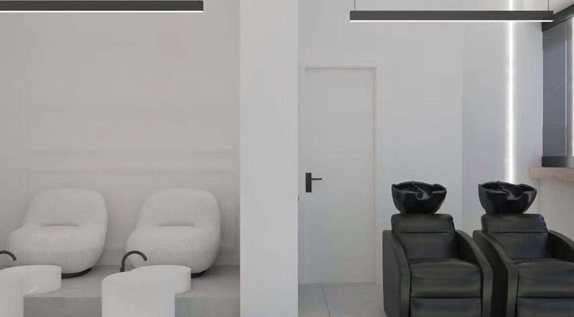 Σύγχρονος καλαίσθητος χώρος στο Medusa Nea Smirni, Νέα Σμύρνη, GR με πολυτελείς θέσεις περιποίησης.