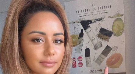 Close-up of a skincare poster at Glow Era, Rochester, England, GB showcasing a range of beauty products.