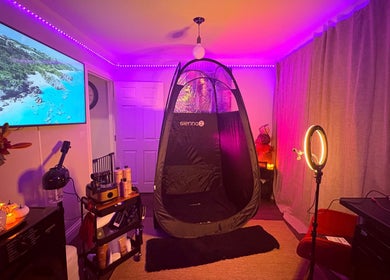 Cozy spa room at Glow Era, Rochester, England, GB with ambient lighting and relaxation decor.