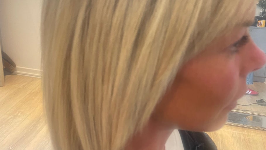 Side view of sleek, blonde hair styled at Ali @ No. 17, East Kilbride, Scotland, GB.