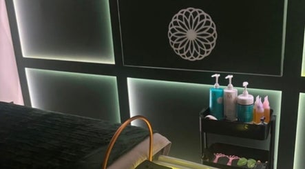 Modern treatment room at The Harmony Lounge in Radcliffe, England, GB, displaying a well-organized product cart.