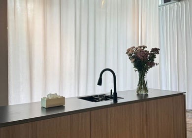 Modern faucet and flowers at Layers Hair Salon, Kuala Lumpur, Wilayah Persekutuan Kuala Lumpur, MY.