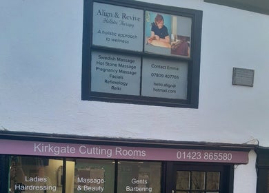 Exterior of Align & Revive Holistic Therapy in Knaresborough, England, offering diverse wellness services.