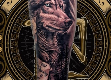 Detailed wolf tattoo at Zamani Ink, Cambridge, Waikato Region, NZ exemplifying artistic excellence.