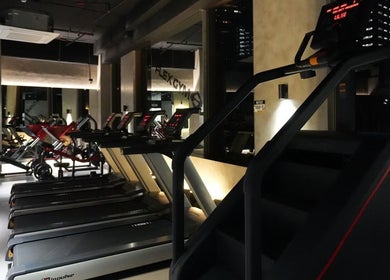 Modern treadmill area at Flex Gym Bgc in Taguig City, Metro Manila, PH, showcasing sleek and advanced fitness equipment.