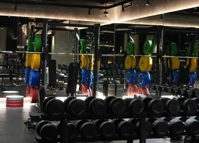 Vibrant weightlifting area at Flex Gym Bgc, Taguig City, Metro Manila, PH with colorful plates.