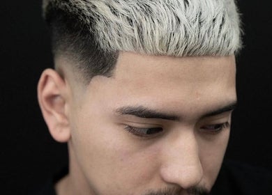 Modern platinum men's haircut at Mens Haircut Windsor by Ritzy’s, Windsor, England, GB.