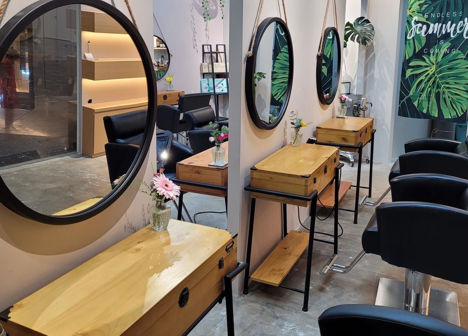 Interior view of Colour Haven Hair Studio, showcasing stylish salon stations in Singapore, Singapore, SG.