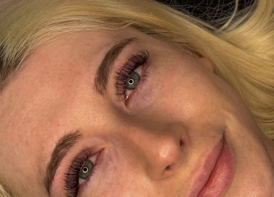 Close-up of person with expertly lashed eyes at Lashed By Lucy, Farnham, England, GB.