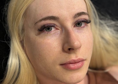 Close-up of eyelash extensions at Lashed By Lucy in Farnham, England, GB, highlighting natural beauty and precision.