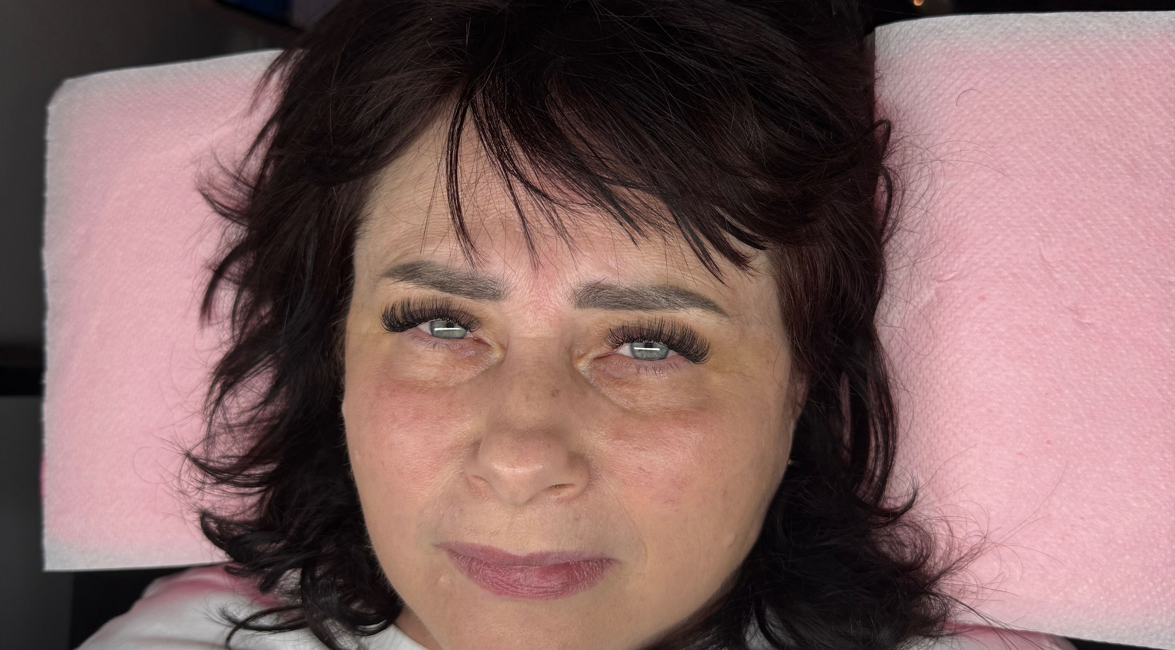 Close-up of a client with styled lashes at Lashes by Ana, Nelson, England, GB.