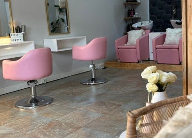 Chic salon interior with pink chairs at Missmay Did My Hair, Ballito, Kwazulu-natal, ZA.