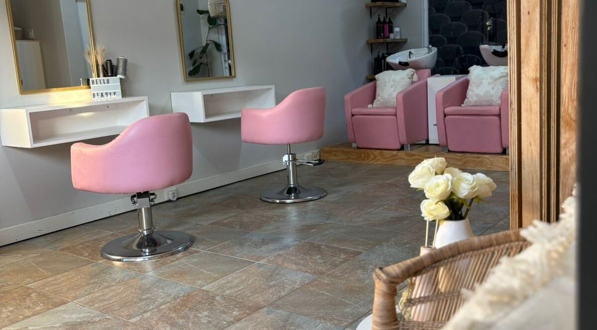 Chic salon interior with pink chairs at Missmay Did My Hair, Ballito, Kwazulu-natal, ZA.