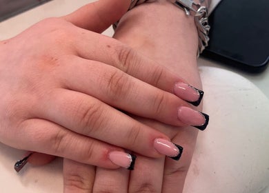 Elegant French manicure with black tips at Shedz_Beauty, Stoke-on-Trent, England, GB.