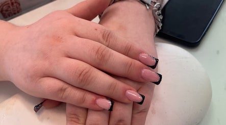 Elegant French manicure with black tips at Shedz_Beauty, Stoke-on-Trent, England, GB.