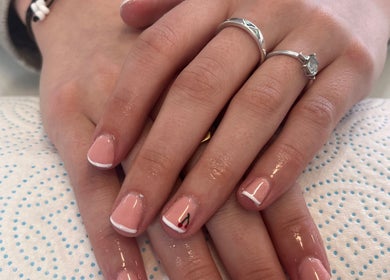 Elegant pink manicure with nail art at Shedz_Beauty in Stoke-on-Trent, England, GB.