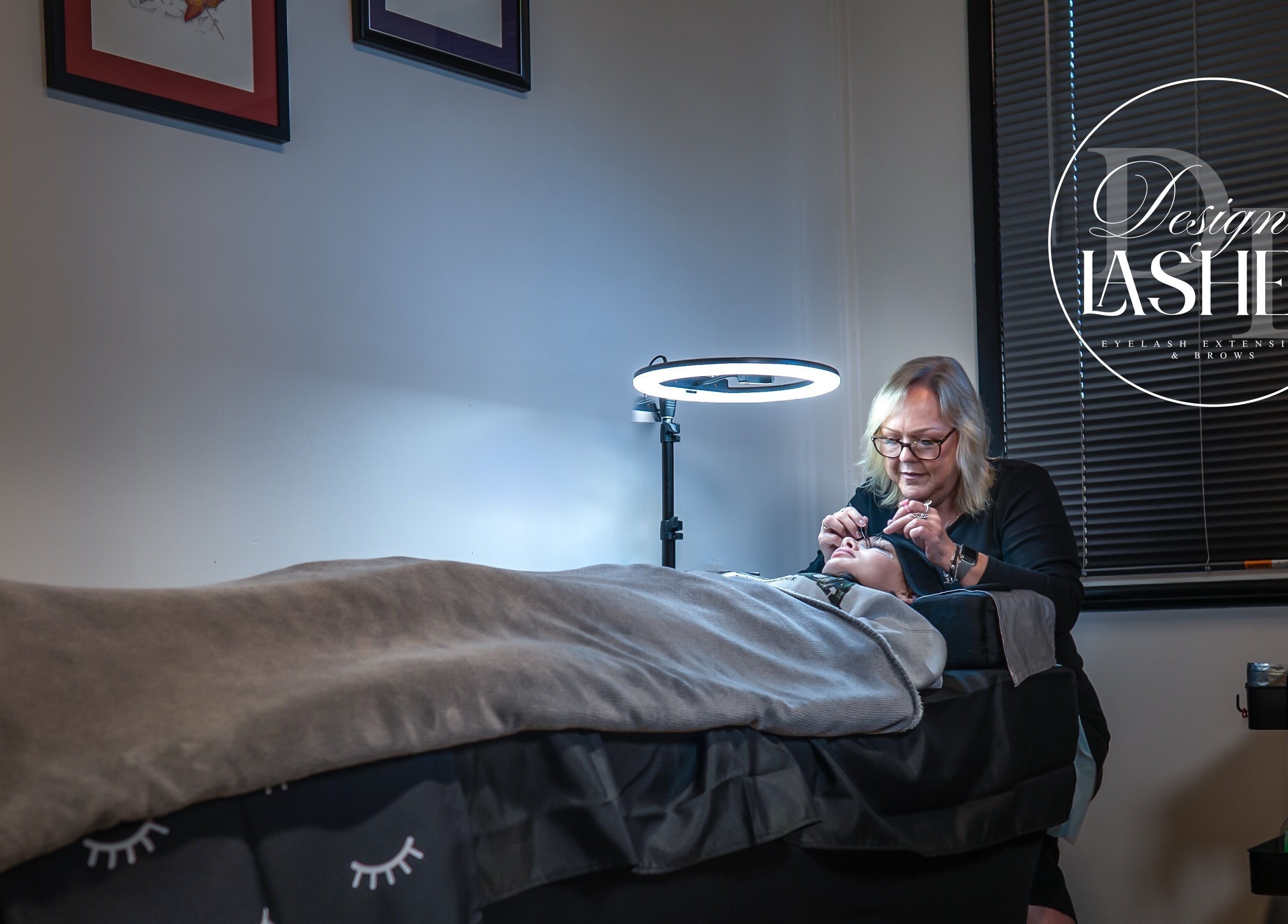 Eyelash extension at Designer Lashes, Trafalgar, Victoria, AU with a professional stylist in a cozy room.