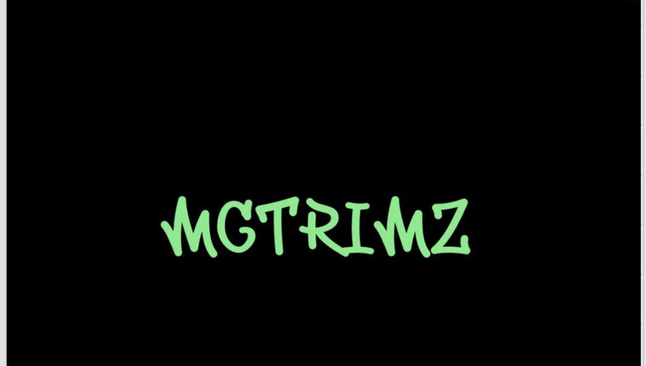 MG TRIMZ logo in neon green on black background, showcasing the salon's brand in Leeds, England, GB.