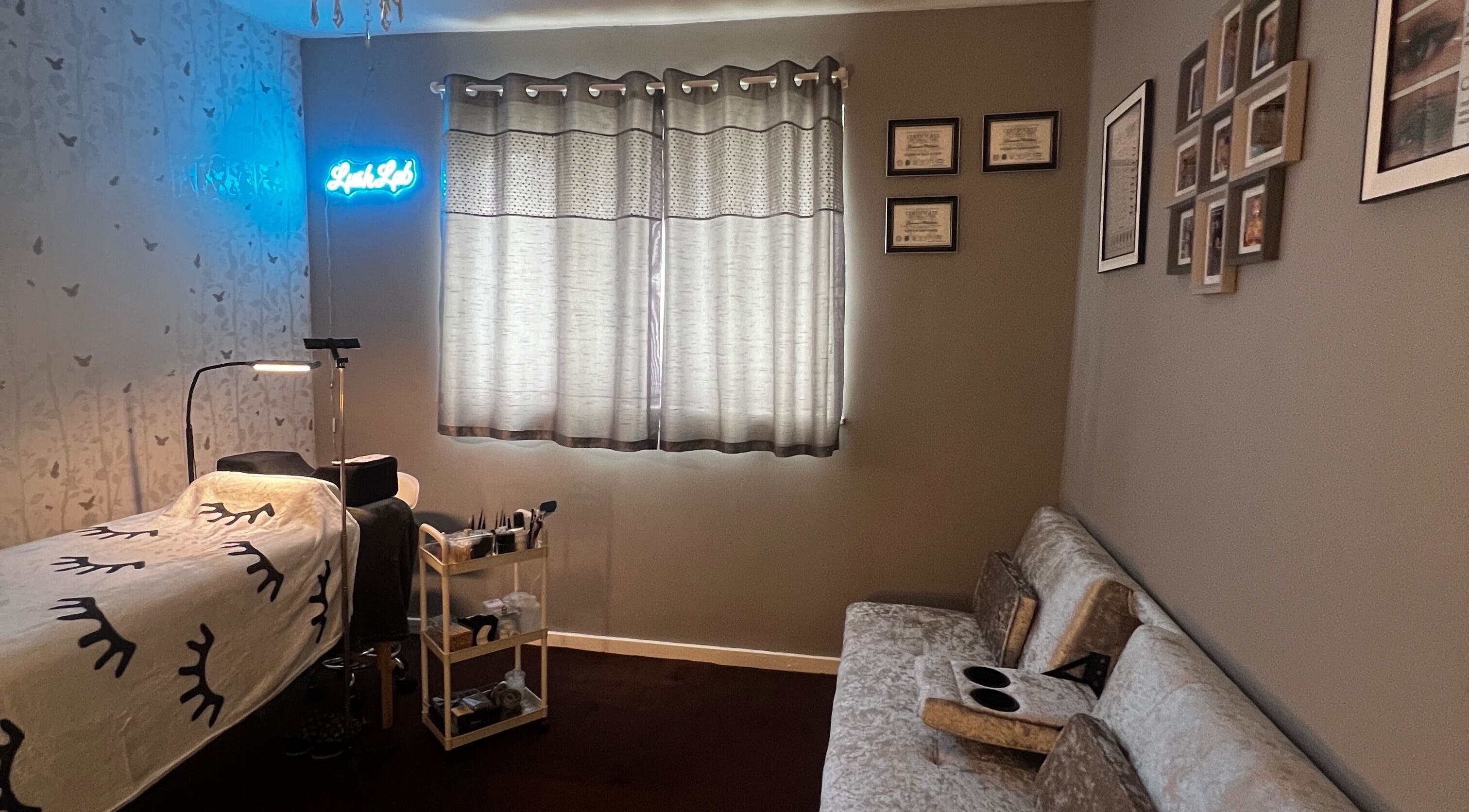 Relaxing treatment room at Lush Lab, Burnley, England, GB with a comfortable bed and serene atmosphere.