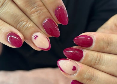 Elegant nail art with rosy tones at Jade Billings Hair & Beauty in Chelmsford, England, GB.