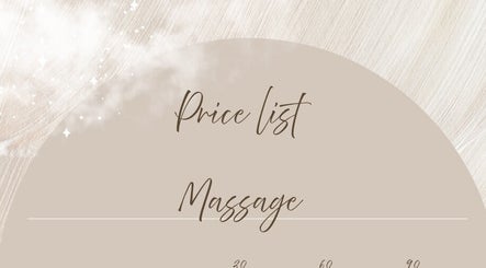 Massage price list at Dopamine Studio, Bishops Cleeve, England, GB against a serene background.