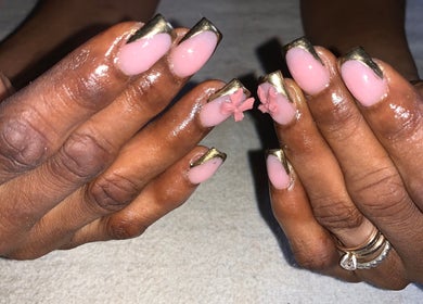 Elegant pink and gold nail art at NailsEmporium268, Saint John's, Saint John, AG.
