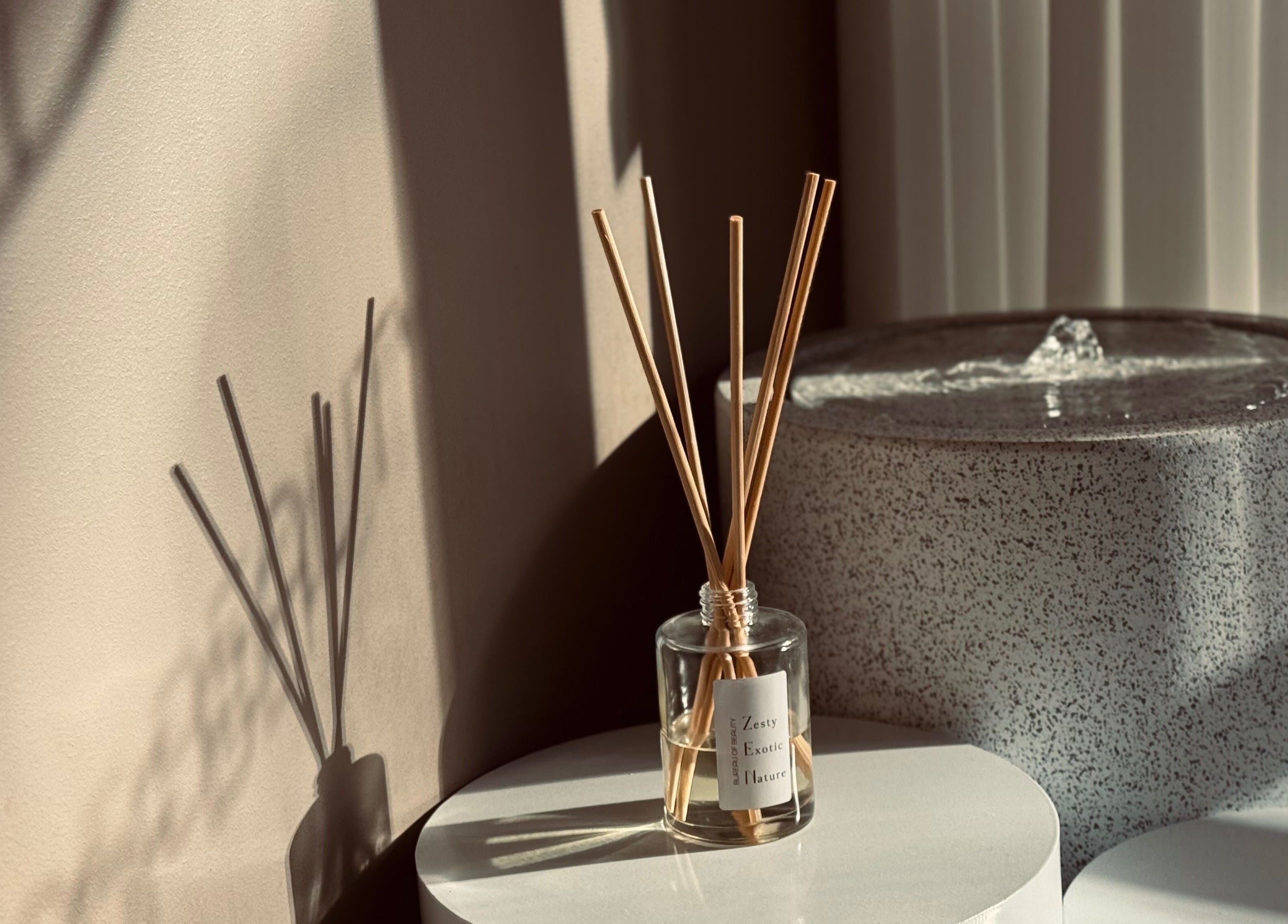 Peaceful setting at Bureau of Beauty, Yeerongpilly, Queensland, AU with diffuser and water feature.