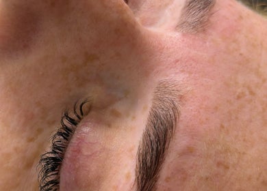 Close-up of beautifully shaped eyebrows at Brows With Breeze, Rufford Avenue, England, GB.