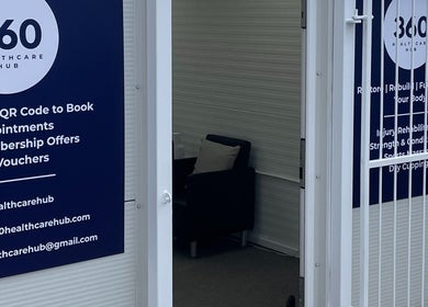 Entrance to 360 Healthcare Hub, offering wellness services in Wigan, England, GB.