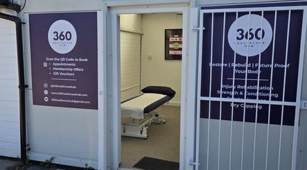 Entrance of 360 Healthcare Hub in Wigan, England, GB, featuring treatment room and service details.