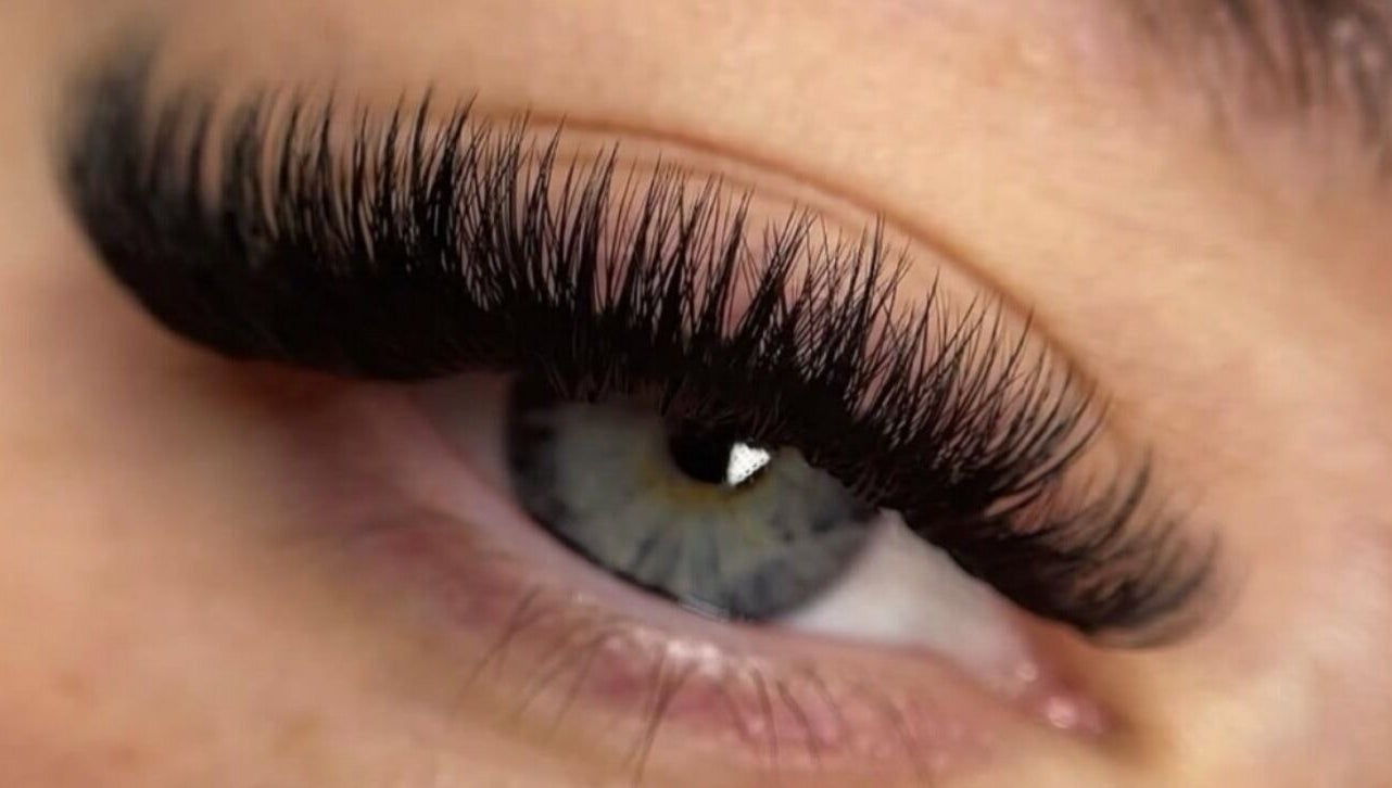 Close-up of lush eyelash extensions at Luxe Beauty in Portsmouth, England, GB.