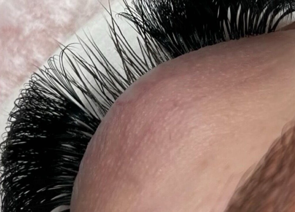Close-up of expertly applied eyelash extensions at Luxe Beauty, Portsmouth, England, GB.