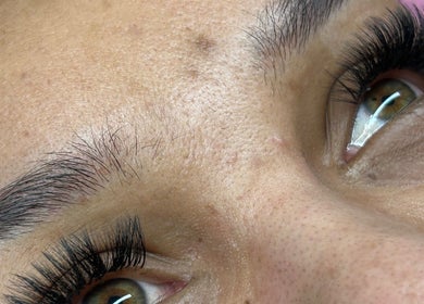 Close-up of expertly styled lashes at Glow Up Beauty Lounge by Rei, Fort Meade, Maryland, US.
