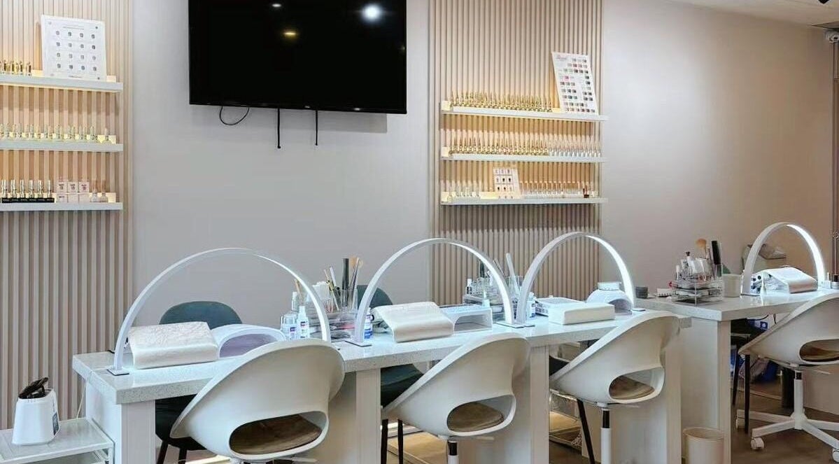 Zoey Beauty Bar's chic nail care section in Mississauga, Ontario, CA, showcasing a tidy, modern design.