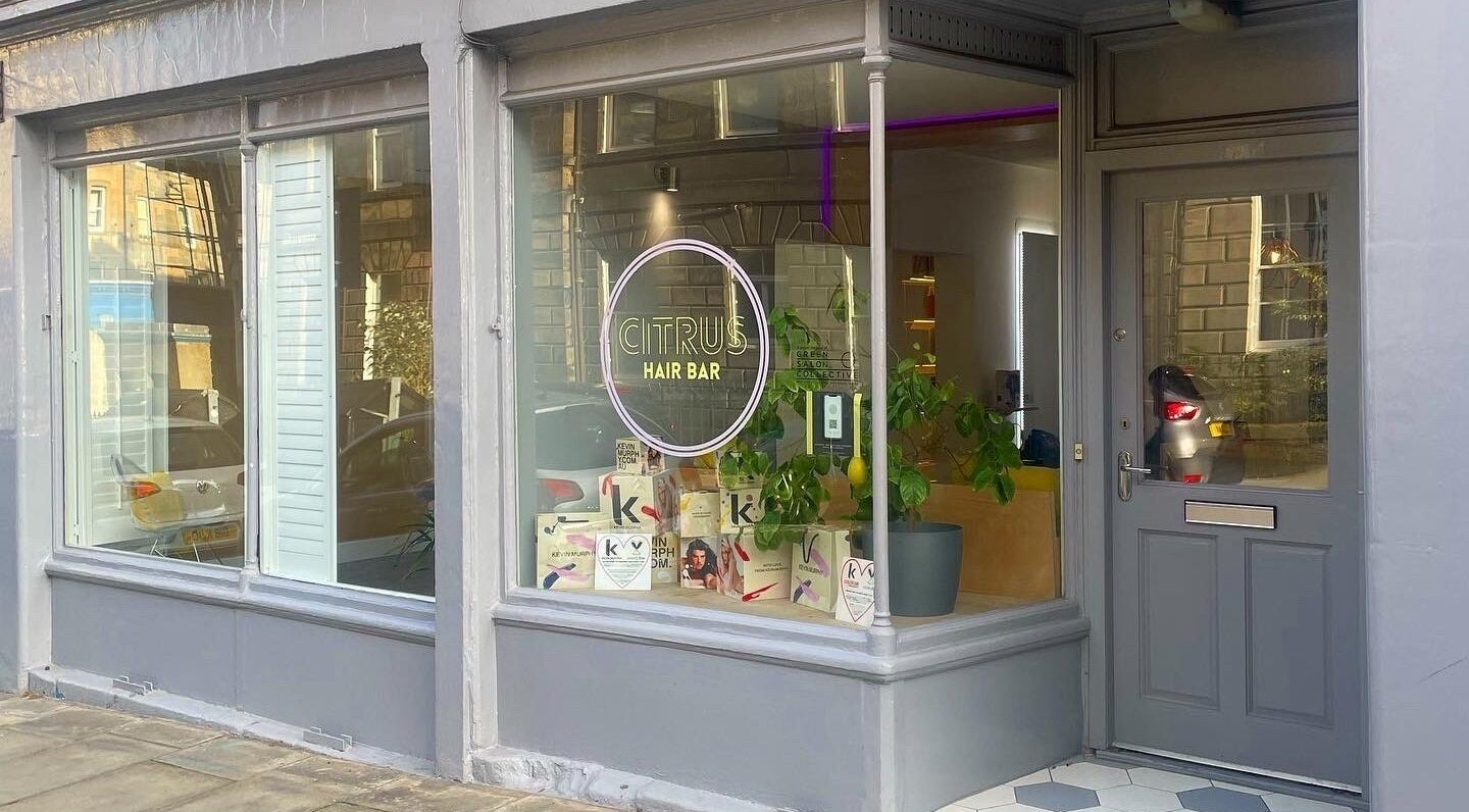 Citrus Hair Bar storefront in Edinburgh, Scotland, GB, showcasing inviting modern design.