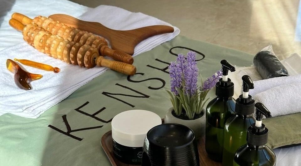 Massage tools and oils at KENSHO, Riyadh, Riyadh Province, SA, enhancing relaxation and wellness experience.