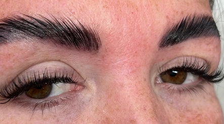 Close-up of expertly styled eyebrows and lashes at Jessica Kelly, Huyton, England, GB.