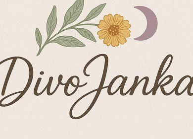 Elegantní logo DivoJanka s květinou a měsícem, Heřmanův Městec, Pardubický Kraj, CZ.