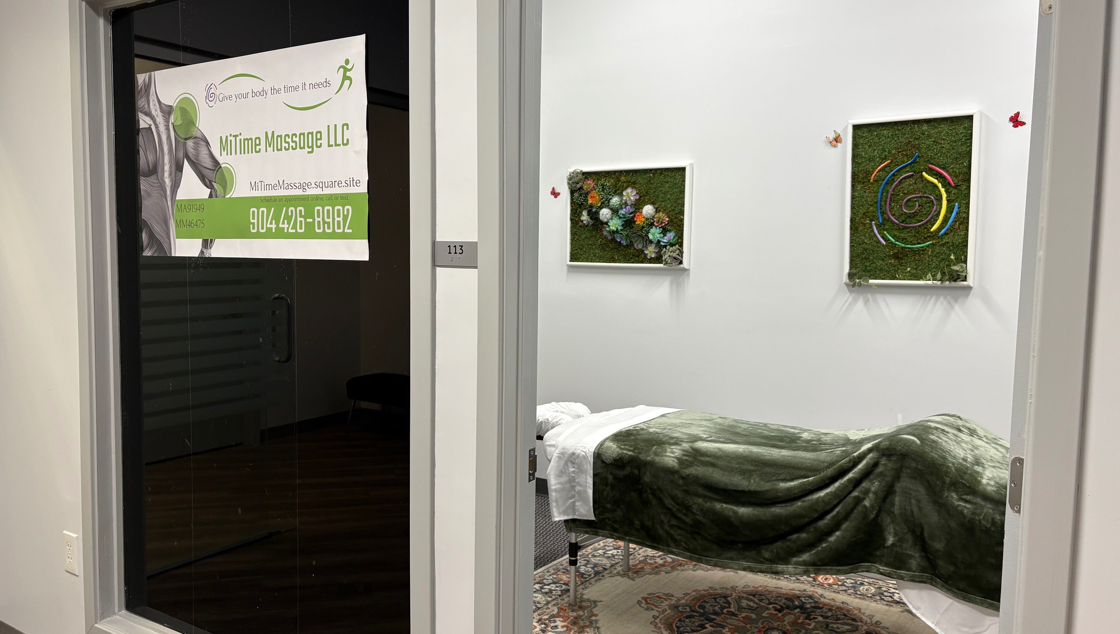 Inside view of MiTime Massage LLC featuring a cozy massage bed in Fleming Island, Florida, US.
