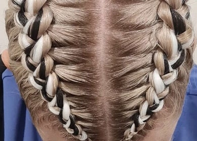 Intricate braided hairstyle at Power Of Women V Comp, Melbourne, Victoria, AU salon.