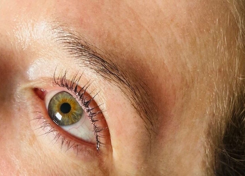 Close-up of an eye with curled lashes at LMT Beauty By Lauren in Chichester, England, GB.