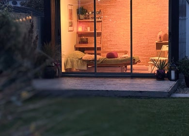 Peaceful evening view of Little Zen Reflexology treatment room in Bristol, England, GB.