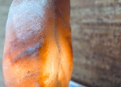 Himalayan salt lamp at Little Zen Reflexology, Bristol, England, GB, creating a calming atmosphere.