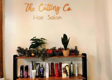 The Cutting Co. Hair Salon shelf with hair products and plants, Woodbridge, England, GB.