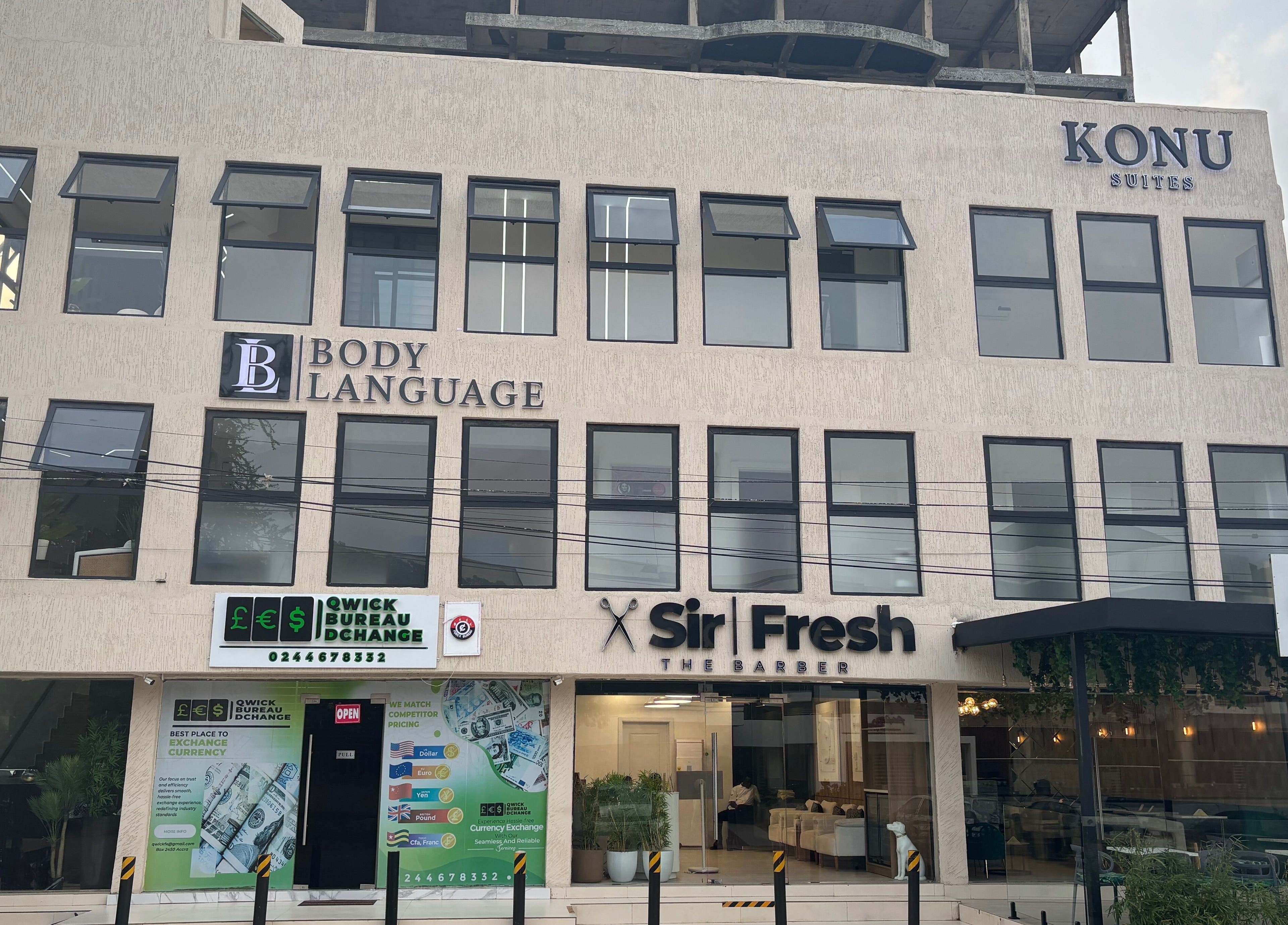 Body Language venue exterior in Accra, Greater Accra Region, GH with modern design.