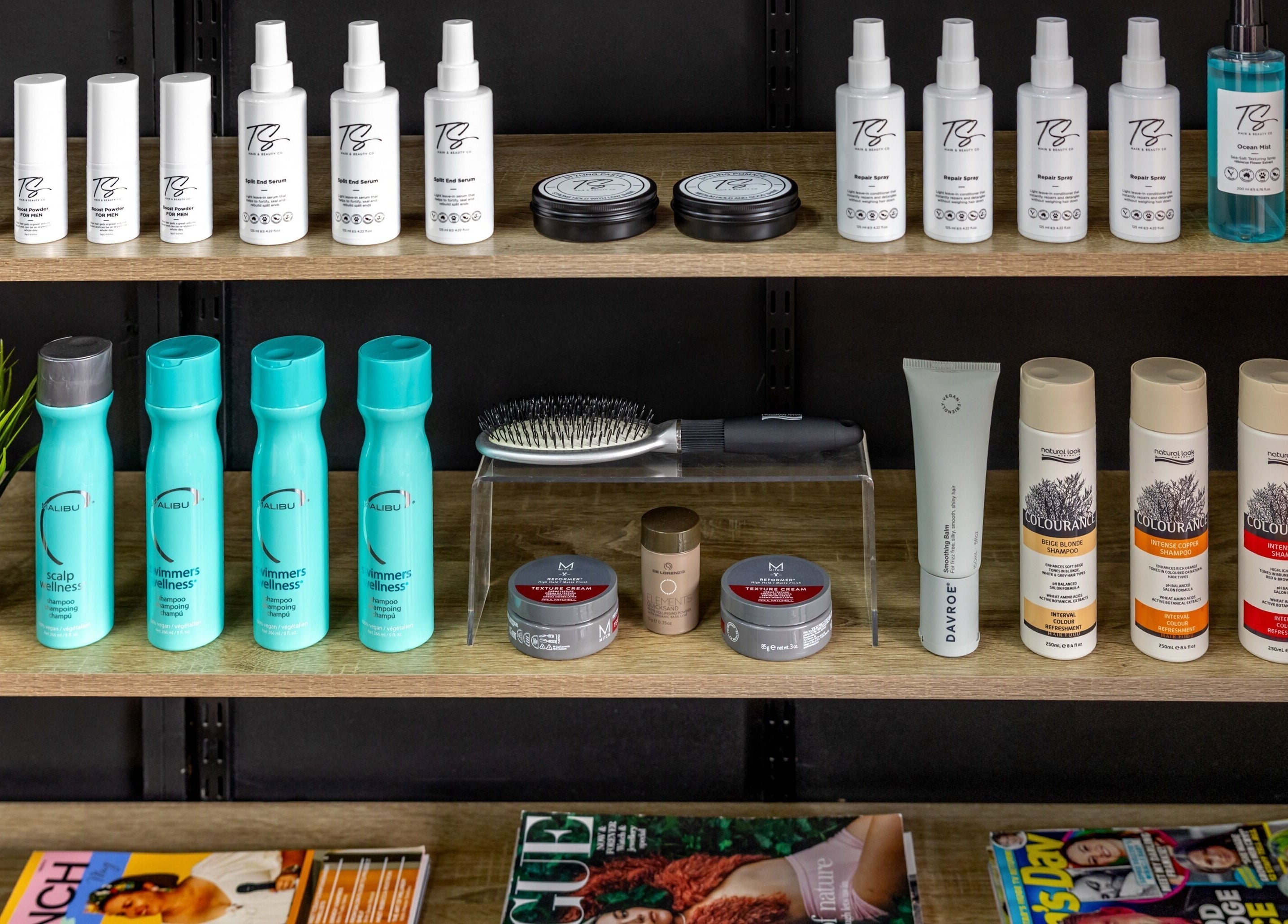 Product display at The Studio Hair & Tanning, Deception Bay, Queensland, AU showcasing beauty essentials.