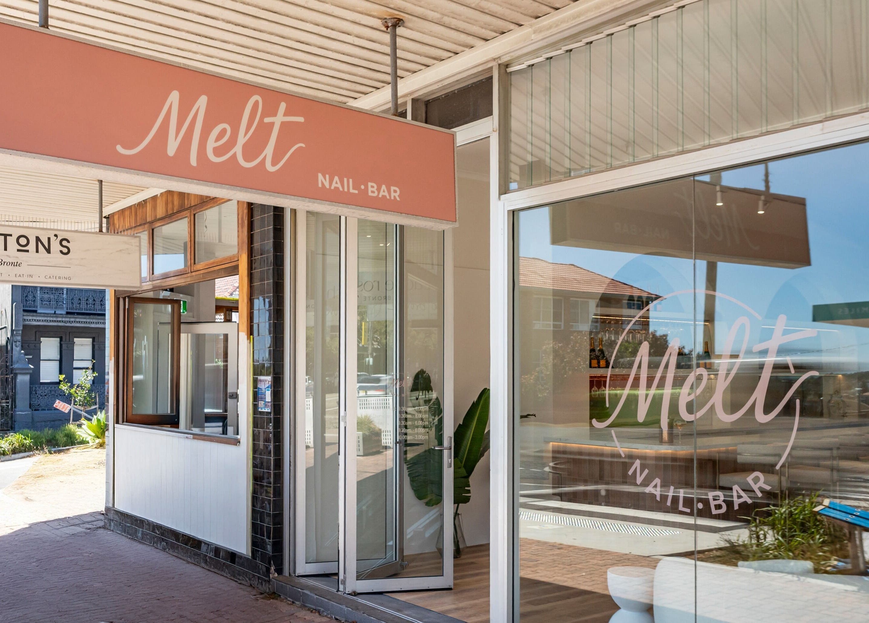 Melt Nail Bar entrance in Bronte, New South Wales, AU showcasing its stylish exterior and modern design.